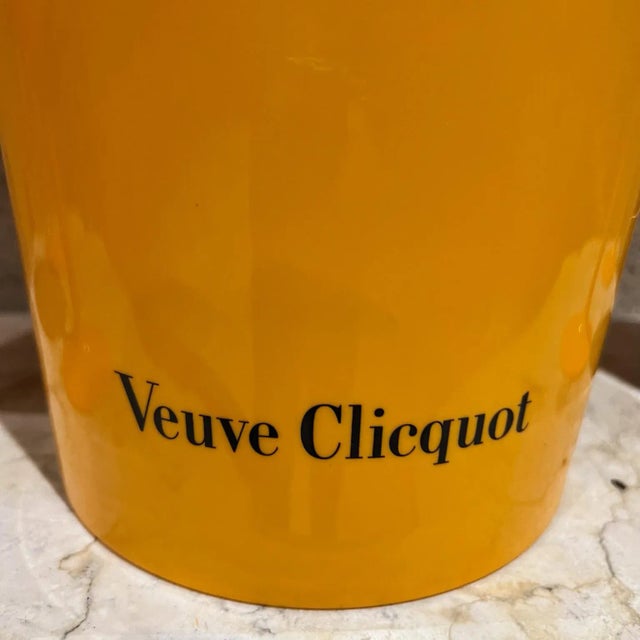 French Veuve Clicquot Orange Champagne Ice Bucket Four Glass Set For Sale - Image 9 of 12