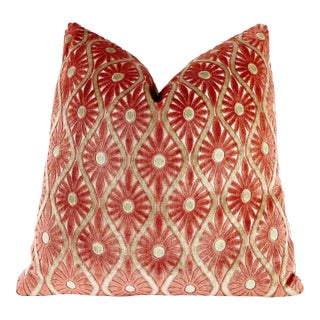 Spiced Coral 22x22 Velvet Throw Pillow With Feather Down Insert For Sale