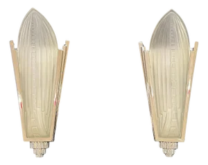 Late-20th Century Pair Genet et Michon Style Art Deco Wall Sconces France