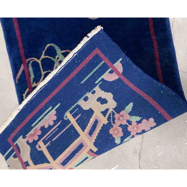 Textile 1920 Antique Handmade Art Deco Chinese Rug For Sale - Image 7 of 10