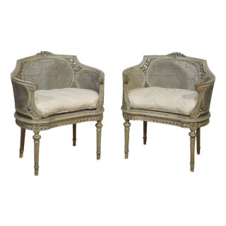 Louis XVI French Carved and Caned Tub Chairs, 1890s, Set of 2 For Sale