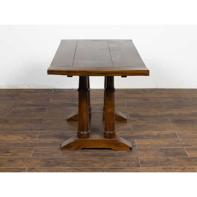 Wood Italian 19th Century Walnut Trestle Table with Column Shaped Legs For Sale - Image 7 of 12
