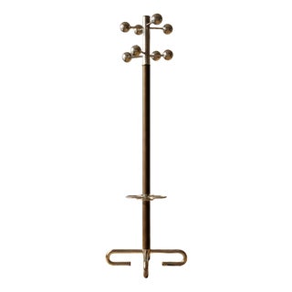 Vintage Coat Rack with Umbrella Stand in Chrome-Plated Metal and Wood, 1940s For Sale