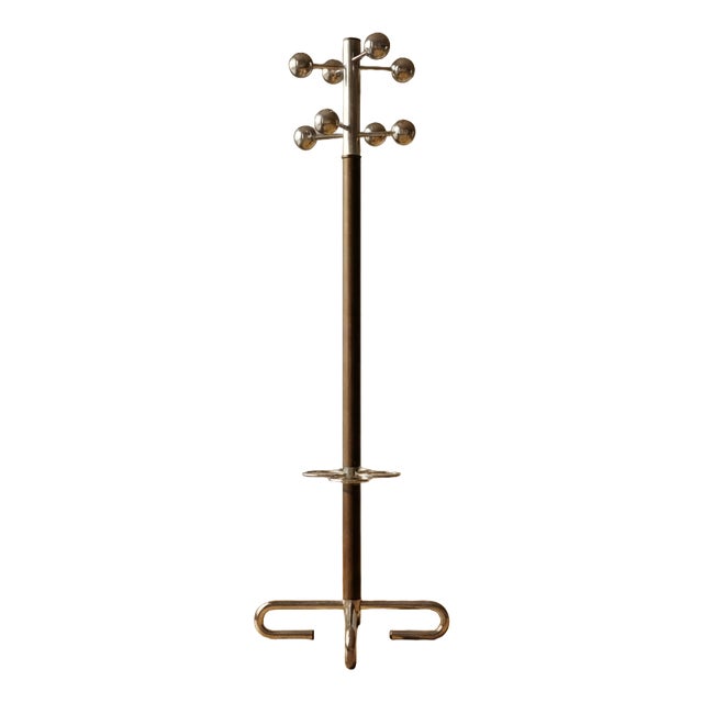 Vintage Coat Rack with Umbrella Stand in Chrome-Plated Metal and Wood, 1940s For Sale