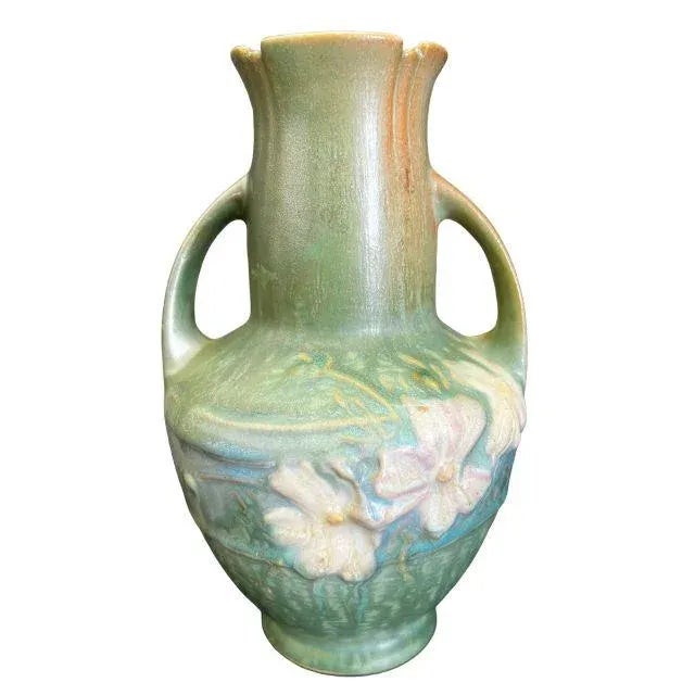 1939 Roseville "Cosmos" Art Deco, Pastel Green Art Pottery Vase #946-6 For Sale - Image 11 of 11