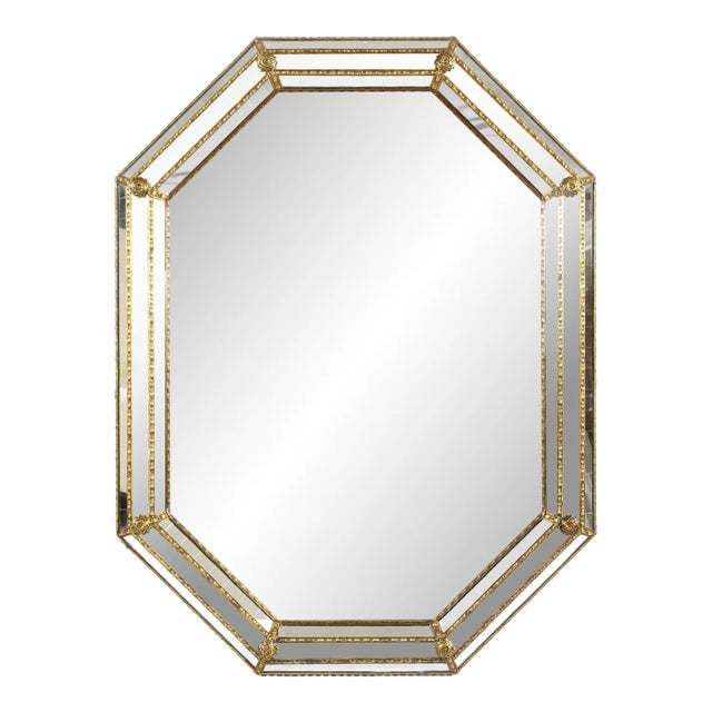 Octagonal Gilt Triple Frame Beveled Mirror For Sale