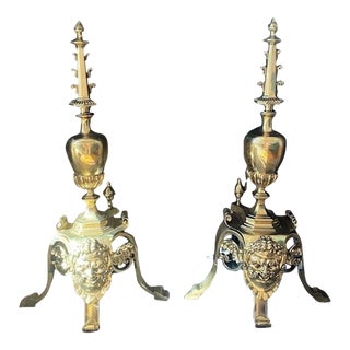 Tall Brass Fireplace Andirons - A Pair For Sale