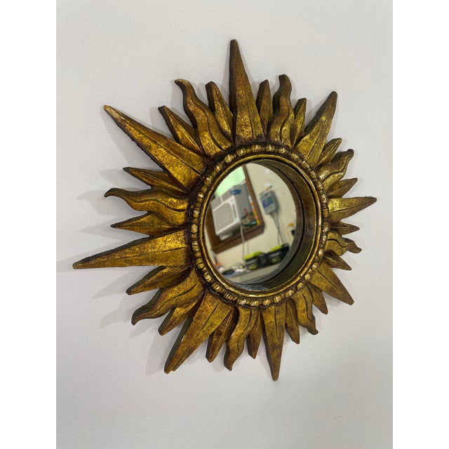 Vintage Mid 20th Century 12.5" Gilded Sunburst Accent Wall Mirror For Sale - Image 12 of 18