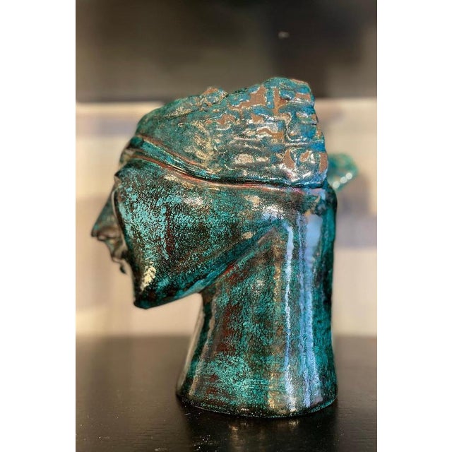 1960s Glazed Ceramic Head Sculpture, 1960s For Sale - Image 5 of 8