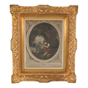 Antique Framed Engraving of "Le Depart Courier" After Francois Boucher
