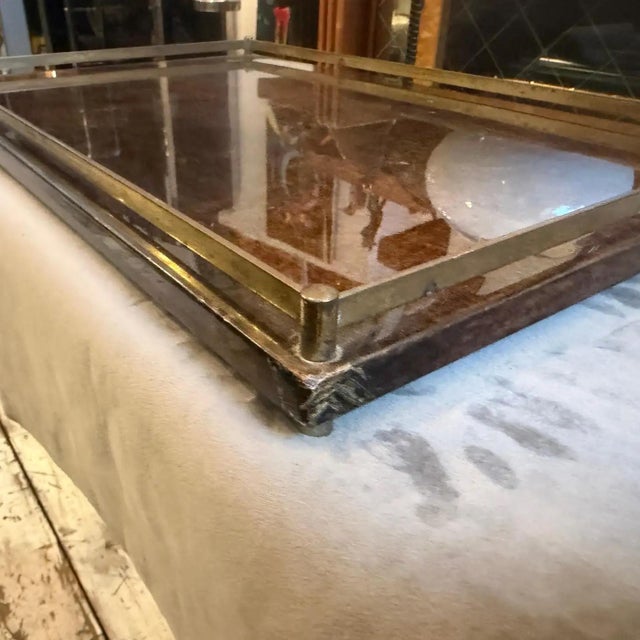 1950s Mid-Century Modern Brown Painted Goatskin and Brass Tray by Aldo Tura For Sale - Image 6 of 13