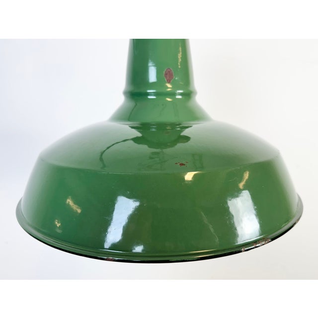 Industrial Green Enamel Factory Pendant Lamp, 1960s For Sale - Image 4 of 18