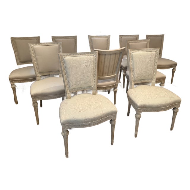 Early 20th Century Set of 10 Louis XVI Style Swedish Painted Dining Chairs For Sale