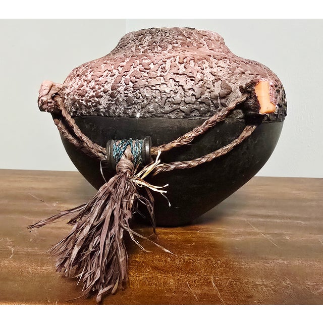 Late 20th Century Signed Steven Kaye Textured Ceramic Art Vessel For Sale - Image 5 of 12