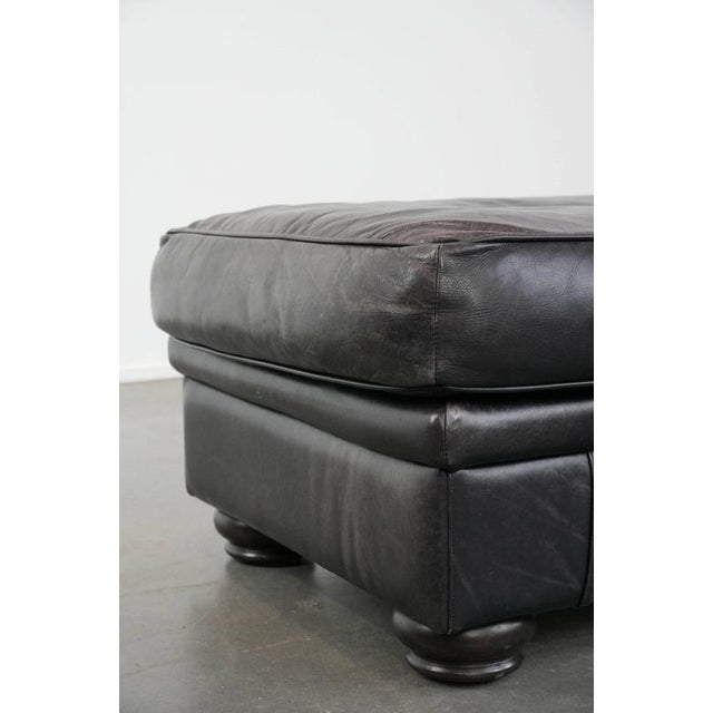 Black English Style Black Cowhide Ottoman For Sale - Image 8 of 11