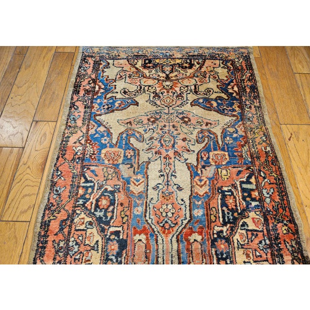 Antique Persian Malayer Runner Rug, Hand-Knotted Wool, Geometric Pattern, 4x20, Ivory & Blue For Sale - Image 12 of 14