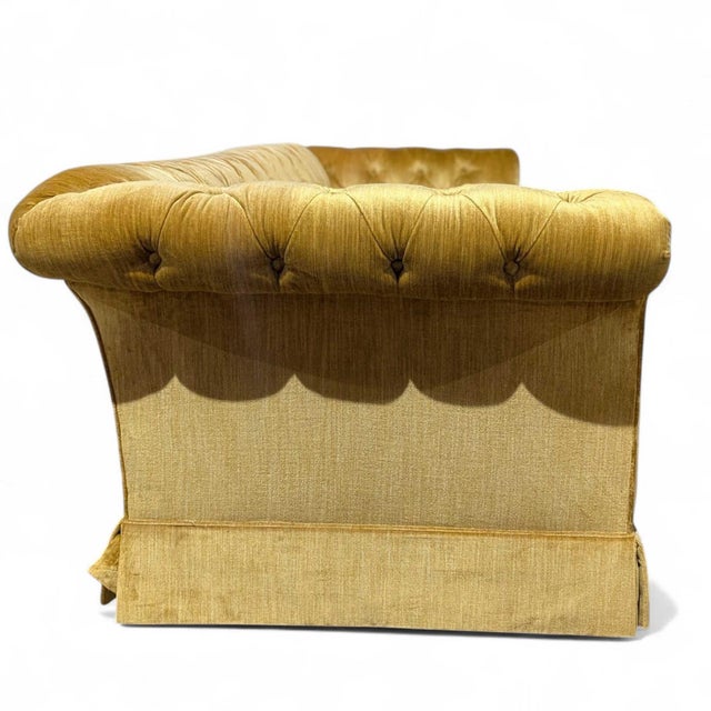 Vintage Hollywood Regency Gold Velvet Tufted Sofa, Mid-Century For Sale - Image 14 of 16