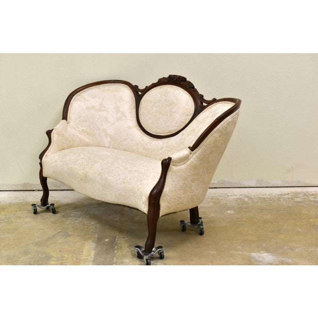 Victorian Antique Victorian Damask Settee For Sale - Image 3 of 13