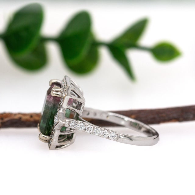 5.37Ct Watermelon Tourmaline Ring With Natural Diamonds in Solid 14k Gold, Size 6.75 For Sale In Columbus - Image 6 of 7