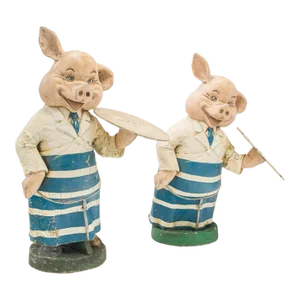 1900s Edwardian Pair of Antique Butchery Pigs, English, Plaster, Shop Display Figure, Edwardian