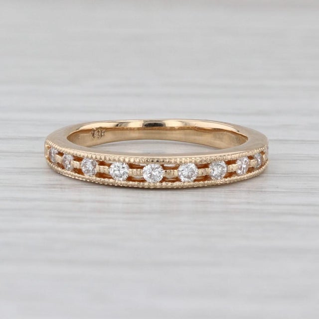 Metal 0.20ctw Diamond Wedding Ring 14k Yellow Gold Stackable Anniversary Band Size 4.5 For Sale - Image 7 of 8