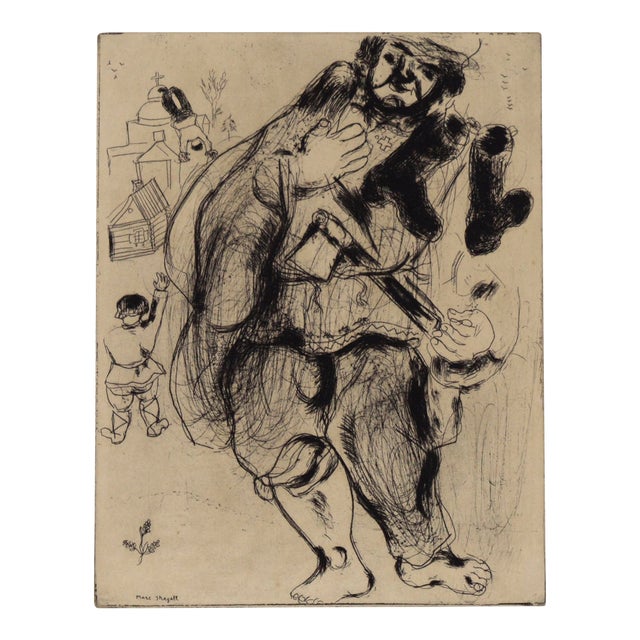 "The Barefoot Lumberjack" Etching From "Les Ames Mortes" by Marc Chagall For Sale