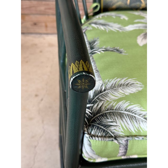 Late 20th Century Vintage Maitland-Smith Hand-Painted Chinoiserie Armchair With Custom Palm Cushion For Sale - Image 5 of 12