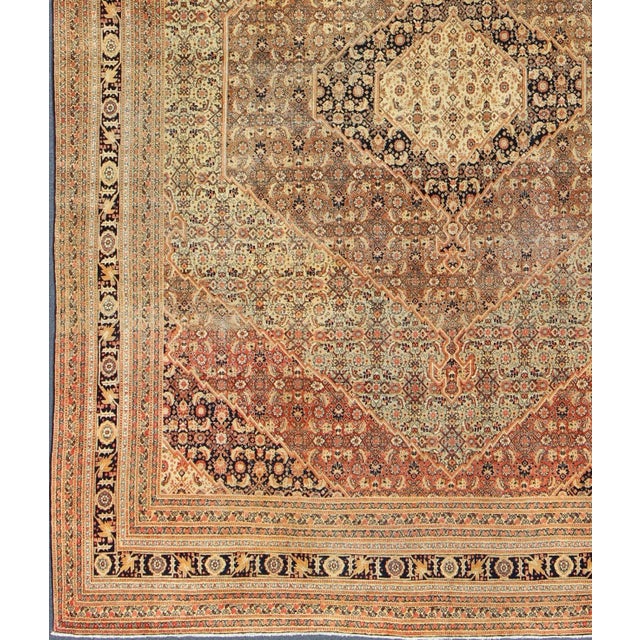 Tribal Antique Tabriz Haji-Jalili Rug With Diamond Design Rendered in Floral Motifs For Sale - Image 3 of 4