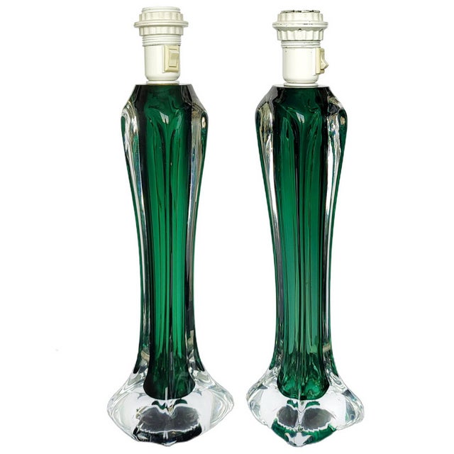 Mid-Century Modern Green Glass Table Lamps by Paul Kedelv for Swedish Flygsfors, Sweden, 1950s, Set of 2 For Sale - Image 15 of 15