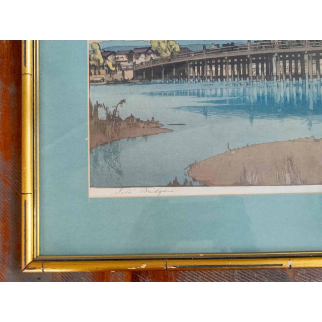 1930's Japanese Ukiyo-E Woodblock Print of Seta Bridge by Hiroshi Yoshida For Sale - Image 9 of 16