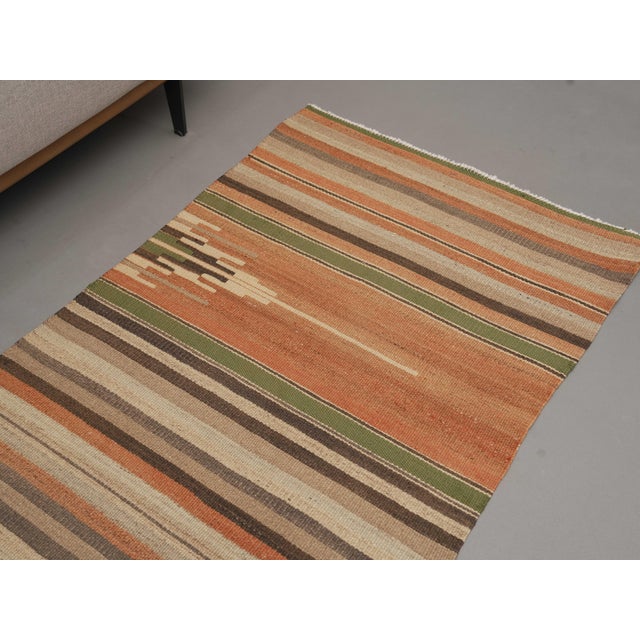 Turkish 1970s Vintage Handmade Wool Cotton Terracotta Runner Rug For Sale - Image 3 of 11