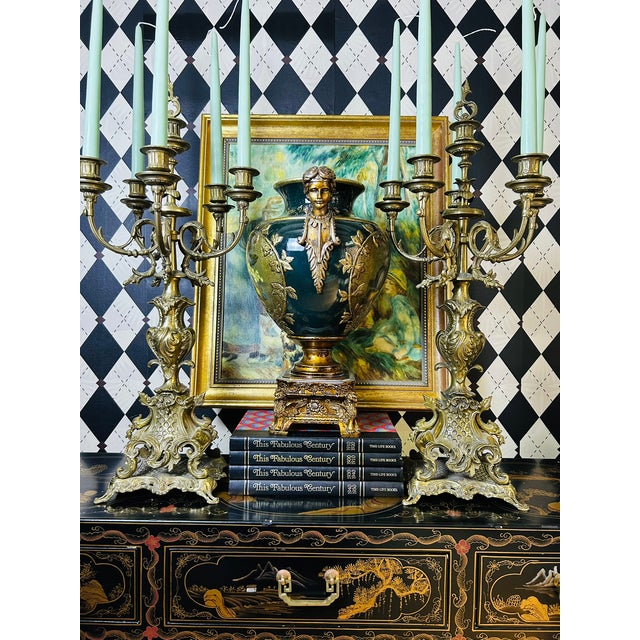 Pair of Grand Scale Brass Rococo Revival Six-Light Candelabra, 28"h For Sale - Image 13 of 15