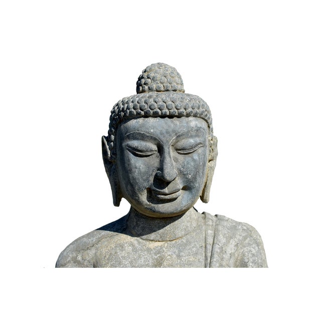 Antique Stone Buddha Statue Hand Carved 19th Century Tang Style For Sale - Image 9 of 17