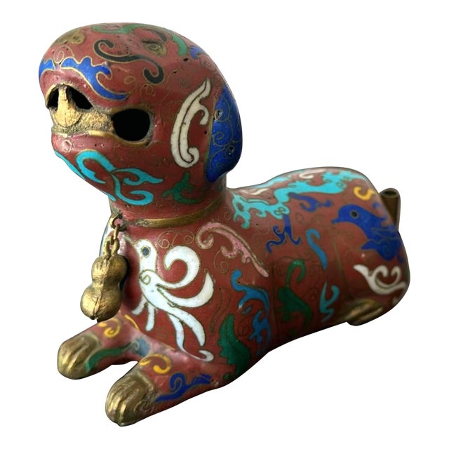 Vintage Brass and Enamel Foo Dog Incense Burner Form Qing Dynasty For Sale
