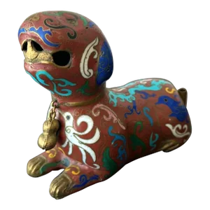 Vintage Brass and Enamel Foo Dog Incense Burner Form Qing Dynasty