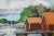 Textile 20th Century Impressionist Oil on Canvas Dockside Seascape Painting Framed 40" For Sale - Image 7 of 11
