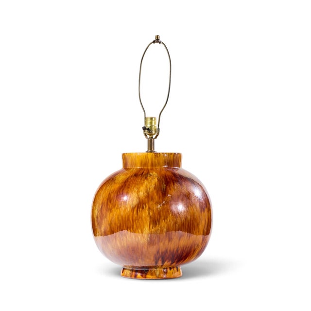 Mid 20th Century Mid 20th Century Mid Century Modern Orange Drip Glaze Table Lamp - Pair For Sale - Image 5 of 7