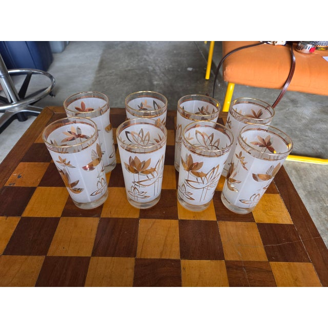 1950s MCM Libbey frosted highball glasses with gold leaf