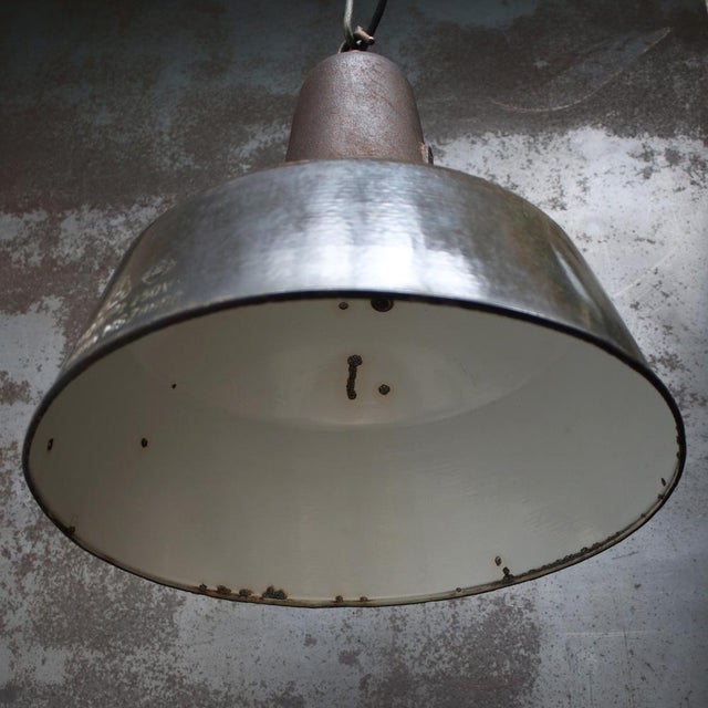 Vintage Industrial Brown Enamel Factory Pendant Lamp For Sale - Image 4 of 6