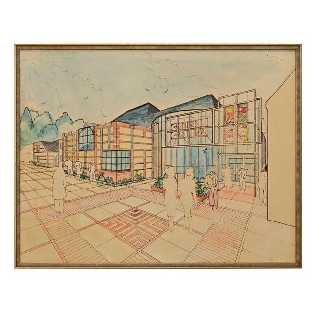 Postmodern Late 20th Century French Modern Framed Architectural Rendering For Sale - Image 3 of 11