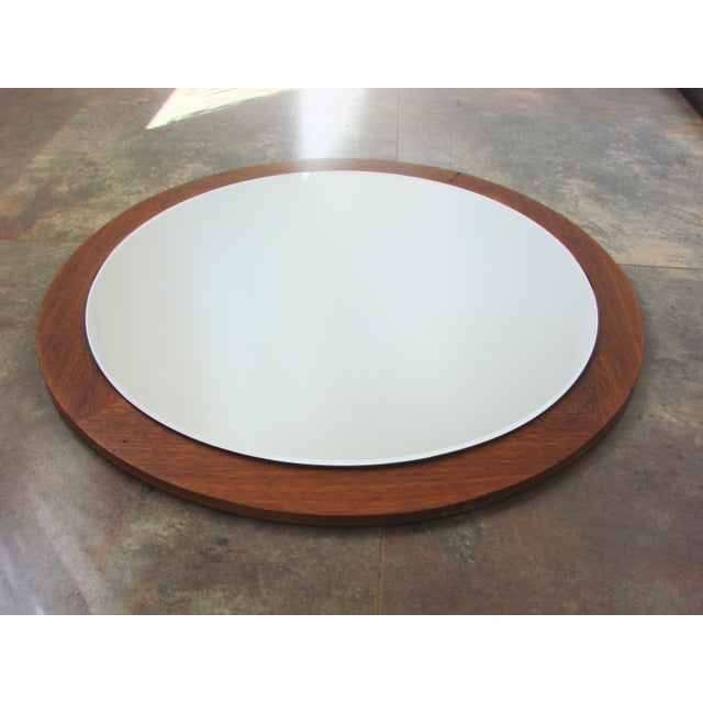 Wood Vintage Round Teak Mirror, 1970s For Sale - Image 7 of 9