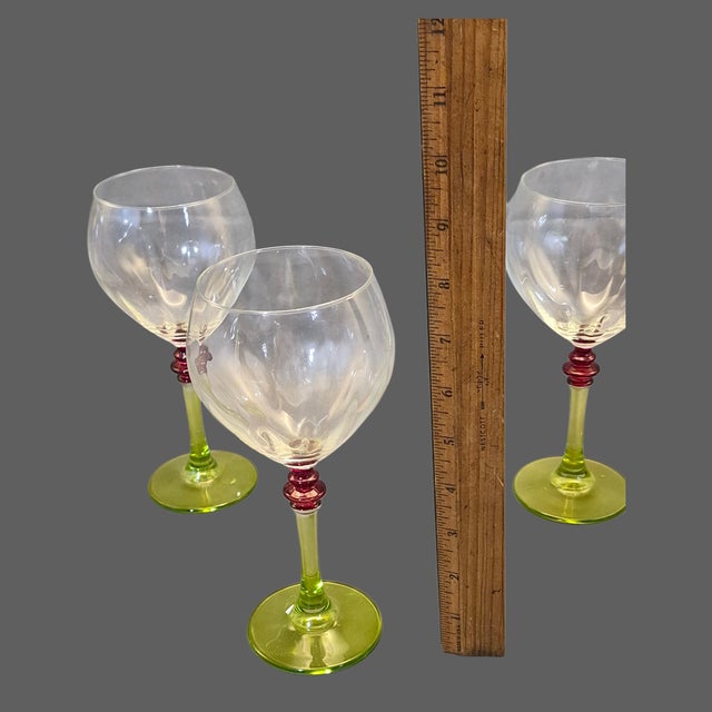 Late 20th Century Late 20th Century Festivo Italian Wine Glasses Green & Red Stem - Set of Four For Sale - Image 5 of 6