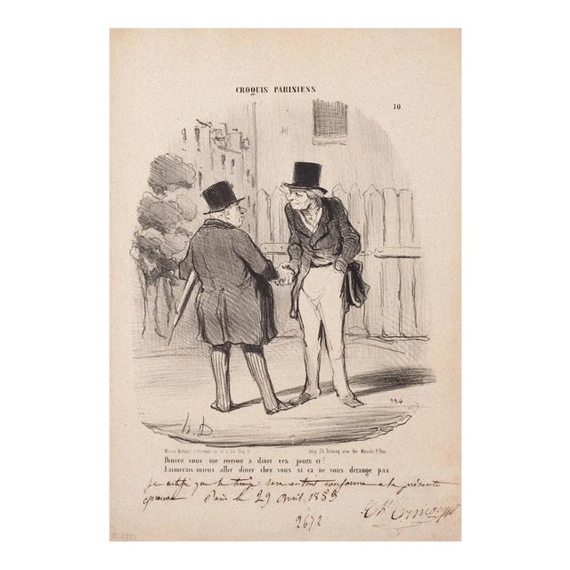 Honoré Daumier, Can You Get Me To Dinner This Evening?, Lithograph, 1850s For Sale