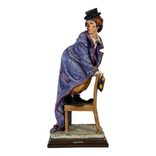 1980s Giuseppe Armani Signed “Clown on Chair” Italian Sculpture Figurine For Sale