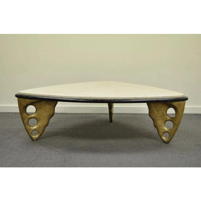 Brown Contemporary Postmodern Faux Marble Top Sculptural Triangular Coffee Table For Sale - Image 8 of 8