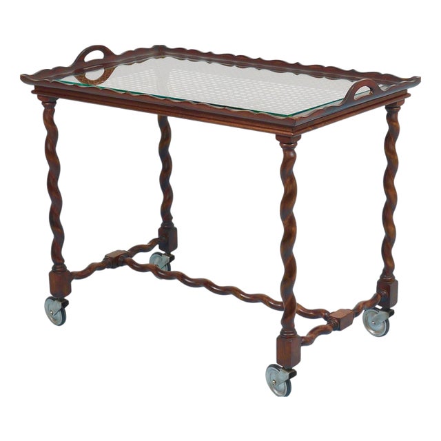 Vintage Italian Barley Twist Bar Cart Serving Trolley, Italy, 1920s For Sale