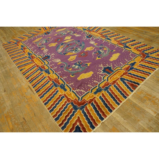 Rare 19th C. Chinese Dragon Ningxia Rug in Moody Purple and Orange C. 1890 (6x9) For Sale - Image 4 of 10