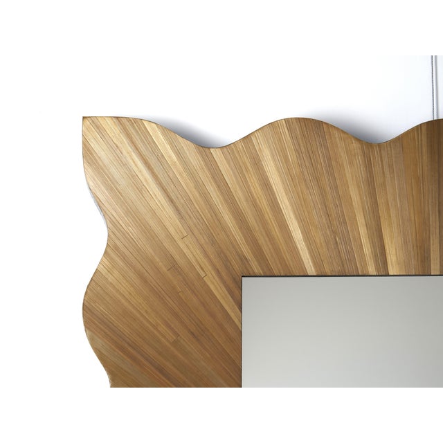 Contemporary Wave Mirror in Straw Marquetry in the Style of Jean Michel Frank For Sale - Image 3 of 6