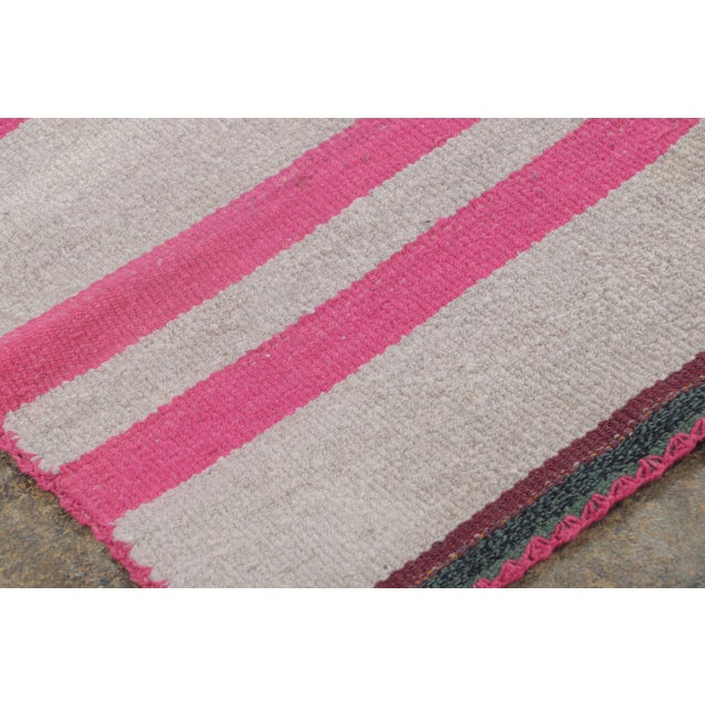 1950s Vintage Frazada Kilim in Fuschia and Mauve Striped Pattern - Rug & Kilim For Sale - Image 5 of 7