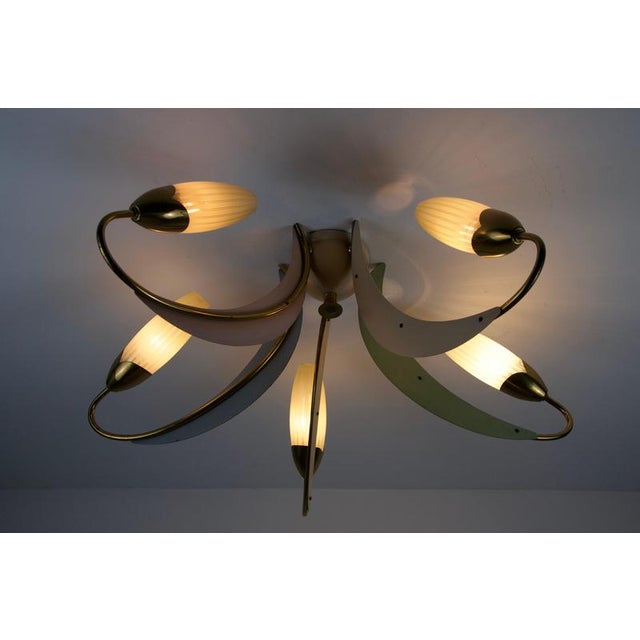 Mid-Century Brass and Glass 5-Arm Sputnik Chandelier, Germany, 1960s For Sale - Image 4 of 12